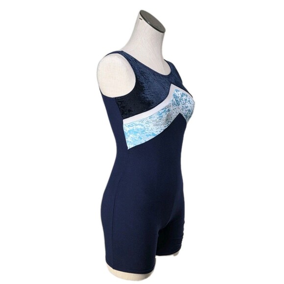 Gilda Marx VTG 90s Cotton Velvet Biketard Unitard Dance Tricolor Blue XS (Y/J) - Picture 8 of 16